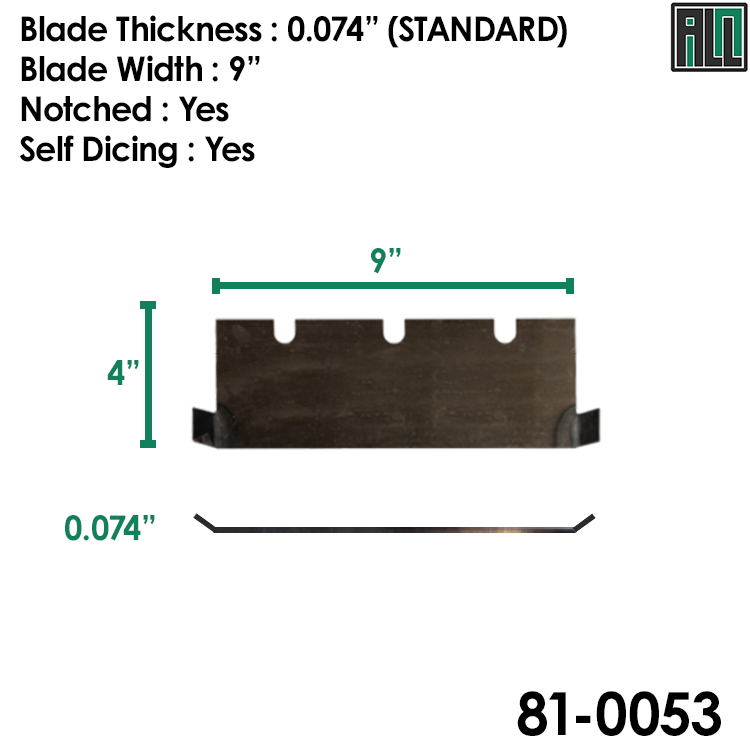 Bartell Global Terminator Removal Blade 4" x 9" x .074", Sharpened, w/ Notch, Self Dicing