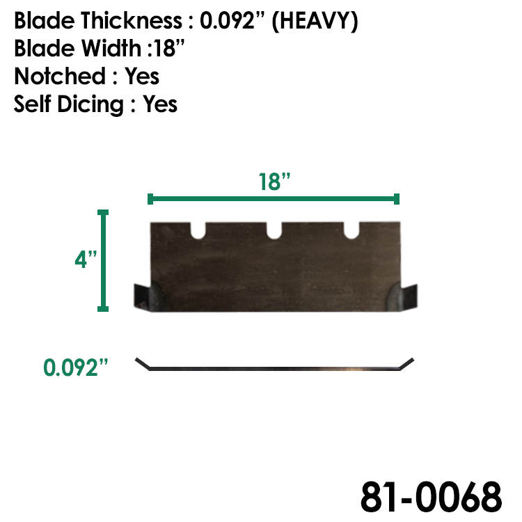 Bartell Global Terminator Removal Blade 4" x 18" x .092", Sharpened, w/ Notch, Self Dicing