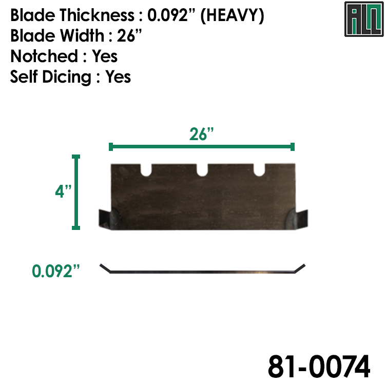 Bartell Global Terminator Removal Blade 4" x 26" x .092" , Sharpened, w/ Notch, Self Dicing