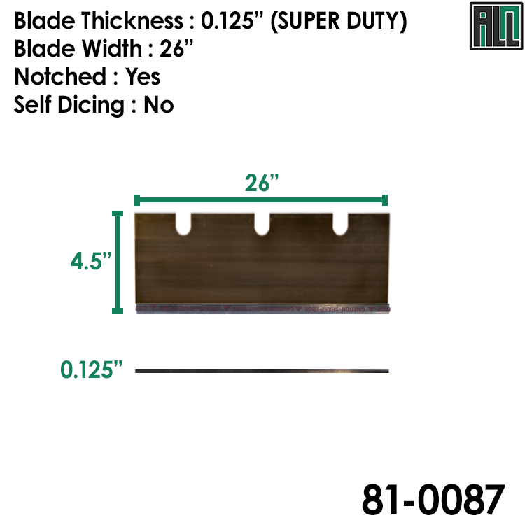 Bartell Global Terminator Removal Blade 4.5" x 26" x .125", Sharpened, w/Notch